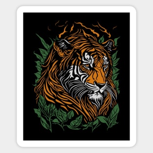 Tiger Head Leaves and Flames Sticker